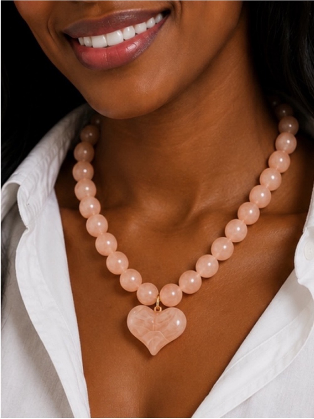 New! Preppy Classic Apricot Beaded Heart Dopamine Necklace NWOT 5045